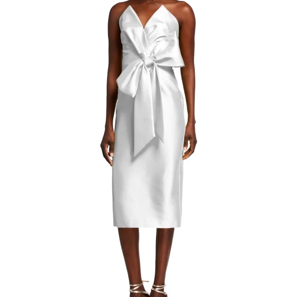 Badgley Mischka Bustier Cocktail Dress w/ Asymmetric Bow